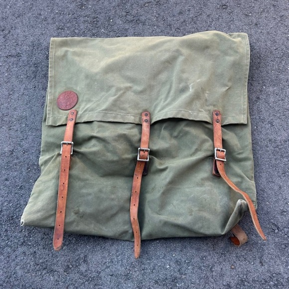 Duluth Pack Other - Duluth Pack Vintage Canvas Canoe Pack Rucksack Olive Green Leather Made in USA